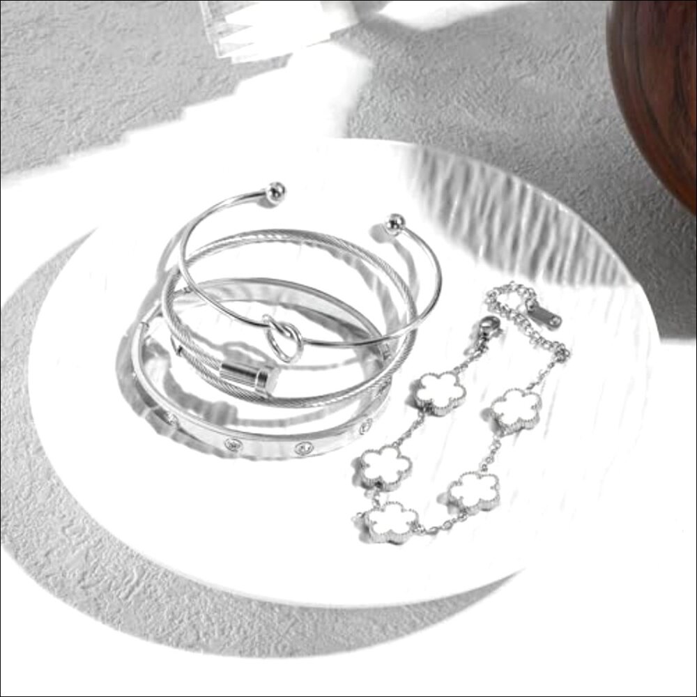 4-Piece Stackable Floral Bangle Bracelets Set, St… - image 5